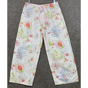 The Cat's Pajamas Pajama Pants Womens M White Floral Peacock Butterfly Cotton